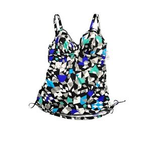 UpStream Womens Tankini Swimsuit Top Geometric Blue Gray Black Size‎ 14 NEW